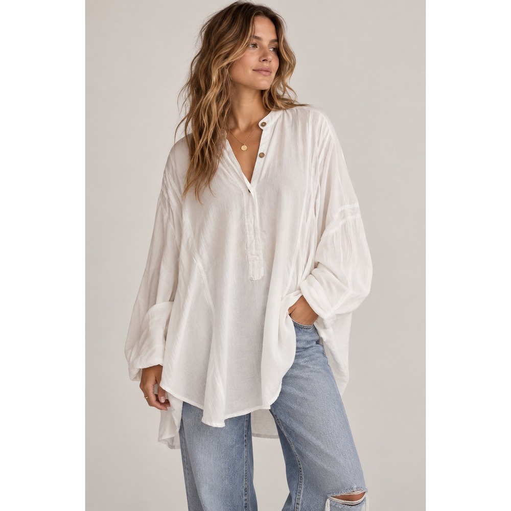 Free People Intimately Tunic Top Womens XS White Gauze Oversized Boho Peasant